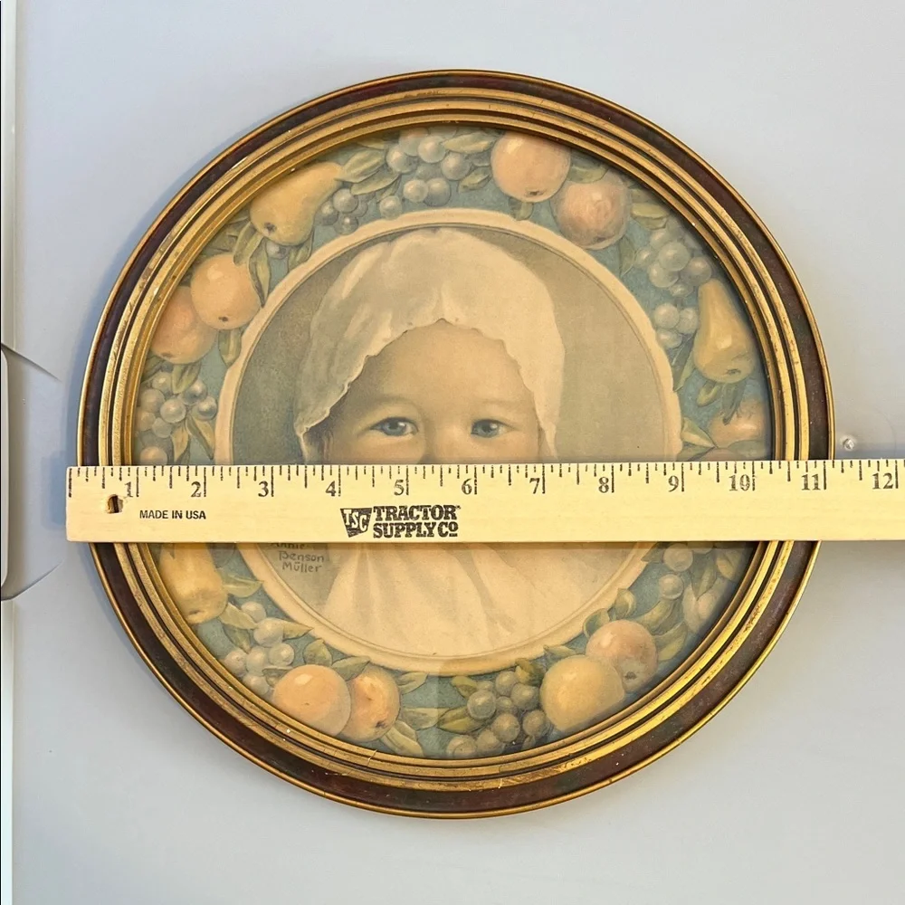 Vintage Gold Framed Baby Portrait Wall Art By Annie Benson Muller 11”